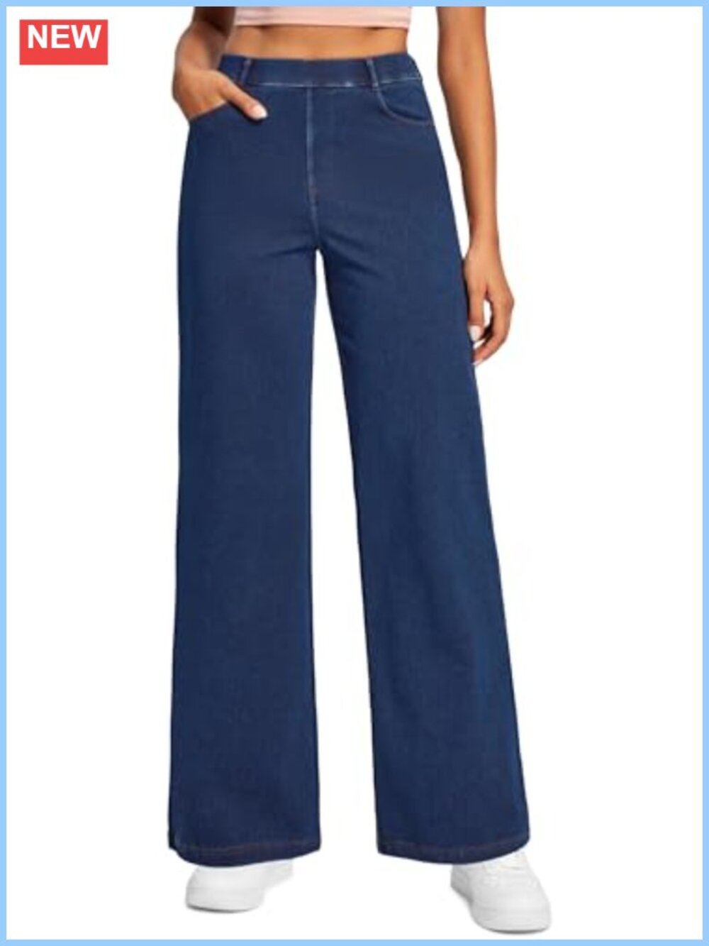 Wide Leg Pull On Stretch Jeans for Women High Rise Comfort